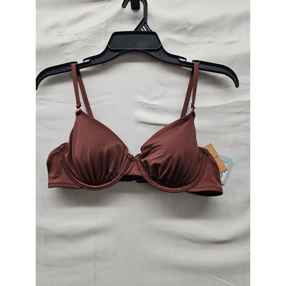 Shade & Shore Womens Underwire Bikini Top Brown Nylon Blend Casual Size 36B